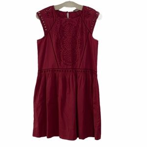 Loft Red Eyelet Sleeveless Shift Mini Dress Small